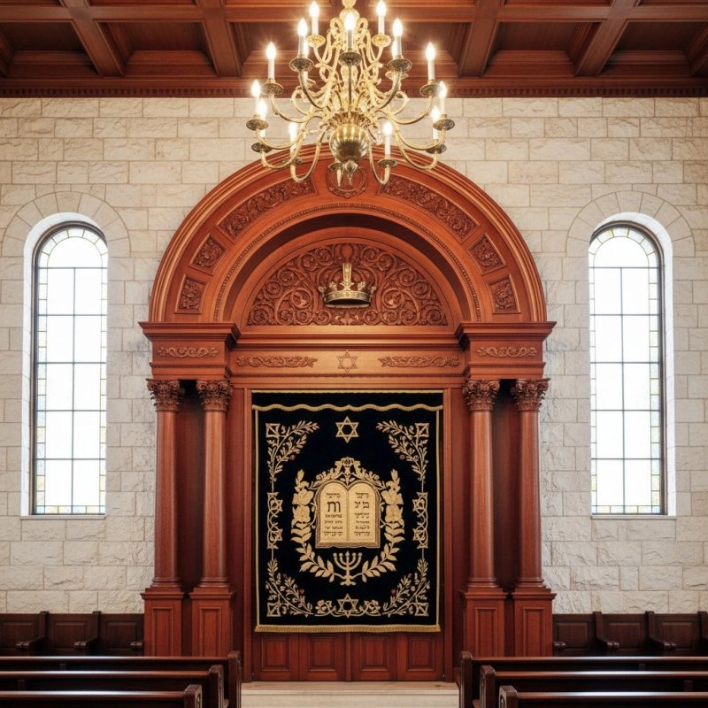 Premium Handcrafted Aron Kodesh Torah Ark, Superior Woodwork by Expert Furniture Manufacturer, Ornate Synagogue Design Premium Handcrafted Aron Kodesh Torah Ark, Superior Woodwork by Expert Furniture Manufacturer, Ornate Synagogue Design