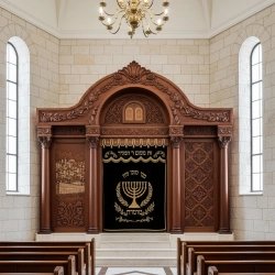 Exquisite Hand-Carved Hardwood Aron Kodesh Premium Synagogue Sanctuary Furniture Artisanal Holy Ark Crafted for Sacred Spaces