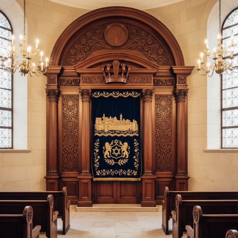 Exquisite Hand-Carved Aron Kodesh by Premier Furniture Manufacturer, Traditional Solid Wood Synagogue Ark, Supreme Craftsmanship Exquisite Hand-Carved Aron Kodesh by Premier Furniture Manufacturer, Traditional Solid Wood Synagogue Ark, Supreme Craftsmanship