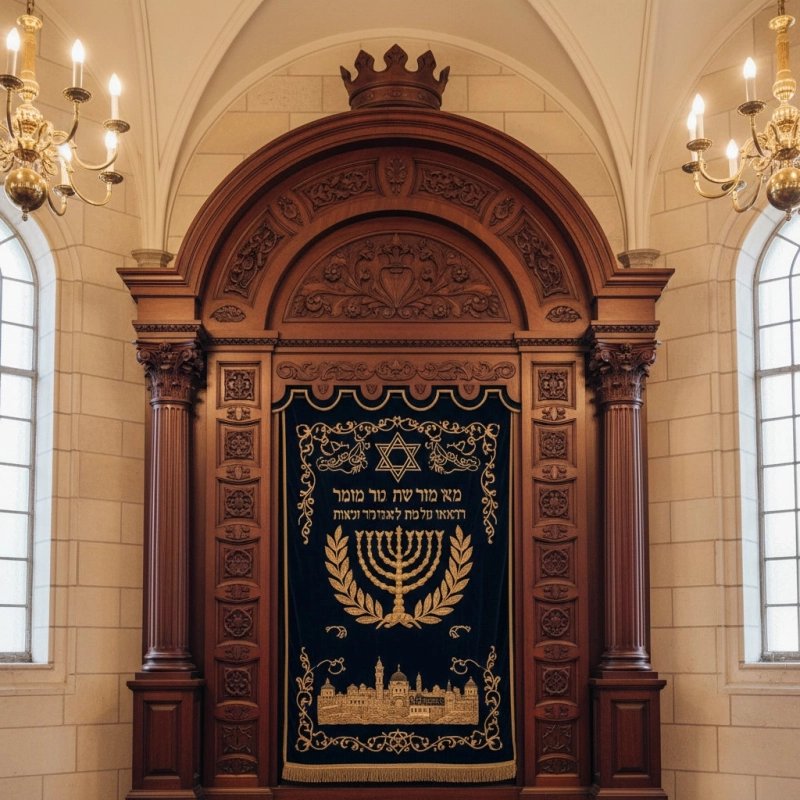 Luxury Aron Kodesh Synagogue Holy Ark - Handcrafted Wood & Velvet, Premium Jewish Religious Furniture Supplier Luxury Aron Kodesh Synagogue Holy Ark - Handcrafted Wood & Velvet, Premium Jewish Religious Furniture Supplier