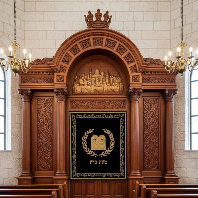Aron Kodesh: Handcrafted Ornate Wood Synagogue Ark Premium Quality Sacred Furniture by Expert Manufacturer Aron Kodesh: Handcrafted Ornate Wood Synagogue Ark Premium Quality Sacred Furniture by Expert Manufacturer