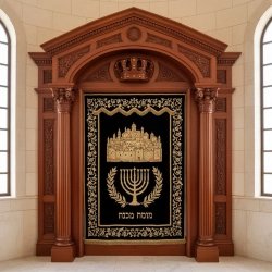 Luxury Hand-Carved Hardwood Aron Kodesh, Superior Synagogue Torah Ark Furniture, Expertly Crafted Sanctuary Furnishings