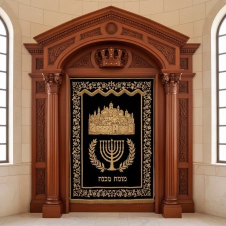 Luxury Hand-Carved Hardwood Aron Kodesh, Superior Synagogue Torah Ark Furniture, Expertly Crafted Sanctuary Furnishings