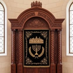 Exquisite Hand-Carved Aron Kodesh, Dark Hardwood Synagogue Furniture, Premium Manufacturer's Craftsmanship