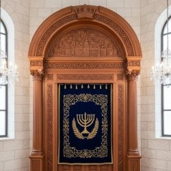 Exquisite Hand-Carved Solid Wood Aron Kodesh Premier Synagogue Furniture Artisanal Shul Ark for Sacred Spaces