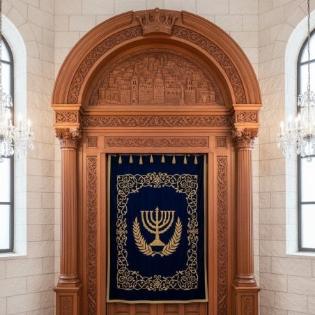 Exquisite Hand-Carved Solid Wood Aron Kodesh Premier Synagogue Furniture Artisanal Shul Ark for Sacred Spaces