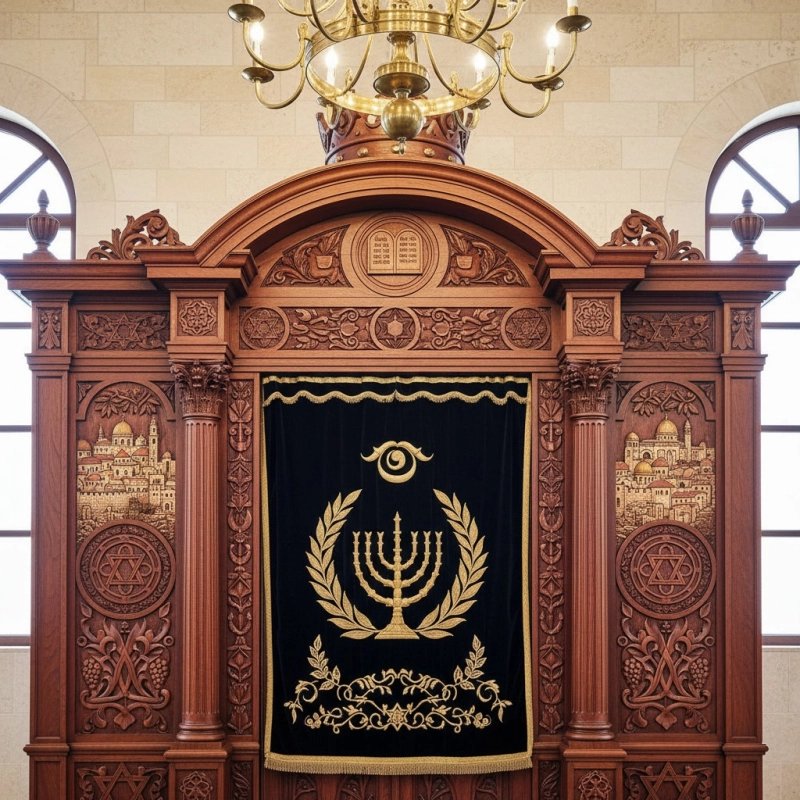 Artisan Hand-Carved Aron Kodesh Premium Solid Wood Synagogue Ark Exquisite Jewish Furniture by [Manufacturer Name]