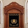 Premium Hand-Carved Aron Kodesh - Solid Wood Synagogue Ark by Expert Manufacturer, Ornate Jerusalem Relief & Velvet Parochet