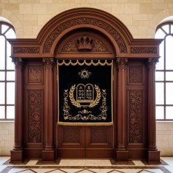 Exquisite Hand-Carved Solid Wood Aron Kodesh with Velvet Parochet - Premium Synagogue Ark Manufacturer