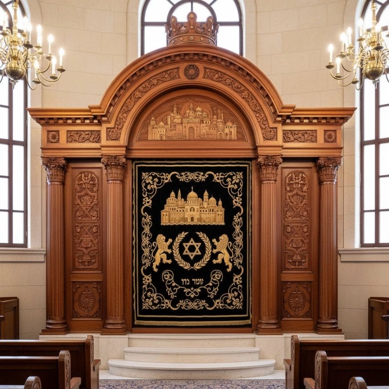 Premium Handcrafted Solid Wood Aron Kodesh - Ornate Synagogue Ark by Leading Manufacturer