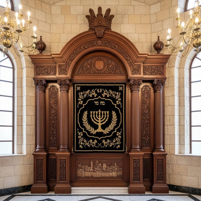 Exquisite Hand-Carved Aron Kodesh Premium Synagogue Furniture by Master Craftsmen Superior Quality Solid Wood Construction Exquisite Hand-Carved Aron Kodesh Premium Synagogue Furniture by Master Craftsmen Superior Quality Solid Wood Construction