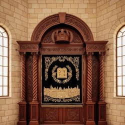 Grand Hand-Carved Aron Kodesh Exquisite Solid Wood Holy Ark for Synagogues by Premium Furniture Manufacturer