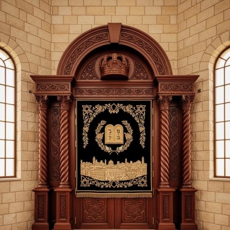 Grand Hand-Carved Aron Kodesh Exquisite Solid Wood Holy Ark for Synagogues by Premium Furniture Manufacturer