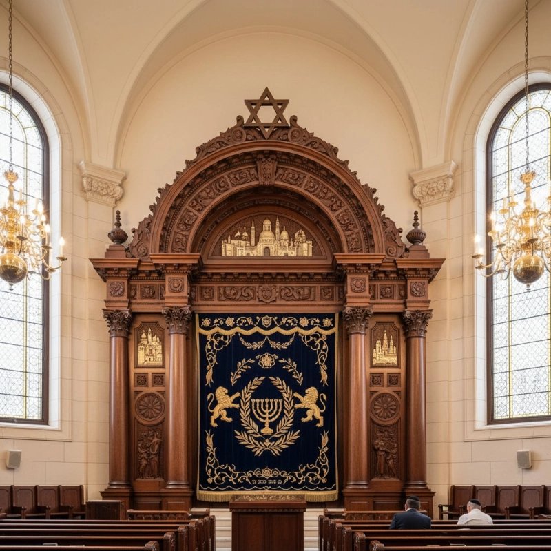 Exquisite Hand-Carved Aron Kodesh: Ornate Solid Wood Synagogue Ark by Premier Furniture Manufacturer Exquisite Hand-Carved Aron Kodesh: Ornate Solid Wood Synagogue Ark by Premier Furniture Manufacturer