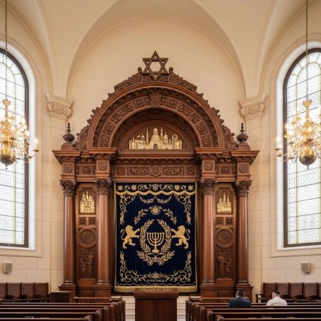 Exquisite Hand-Carved Aron Kodesh: Ornate Solid Wood Synagogue Ark by Premier Furniture Manufacturer