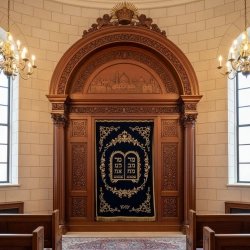 Masterfully Crafted Solid Wood Aron Kodesh: Exquisite Synagogue Ark, Premium Religious Sanctuary Furniture