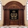Grandeur Carved Solid Wood Aron Kodesh Synagogue Ark with Embroidered Velvet Parochet - Premium Manufacturer Craftsmanship