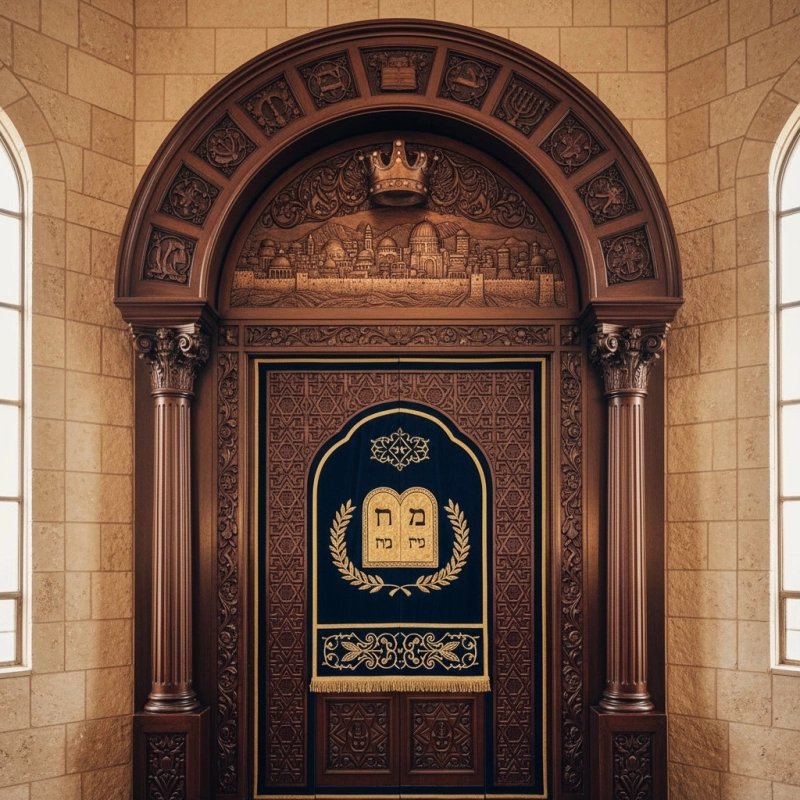 Exquisite Hand-Carved Premium Hardwood Aron Kodesh - Master-Crafted Synagogue Torah Ark by Leading Furniture Manufacturer Exquisite Hand-Carved Premium Hardwood Aron Kodesh - Master-Crafted Synagogue Torah Ark by Leading Furniture Manufacturer