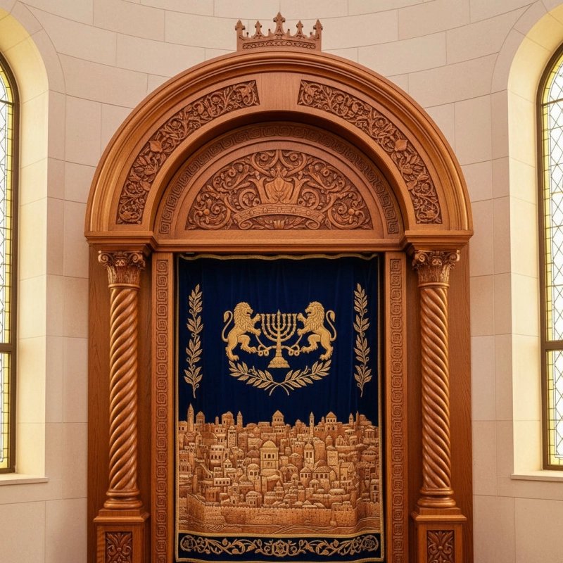 Artisan Woodcraft Synagogue Aron Kodesh - Premium Hand-Carved Holy Ark, Traditional Jewish Sanctuary Furniture Supplier