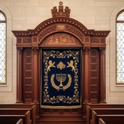 Exquisite Handcrafted Aron Kodesh Holy Ark, Premium Synagogue Furniture by Leading Manufacturer, Ornate Wood & Velvet Design
