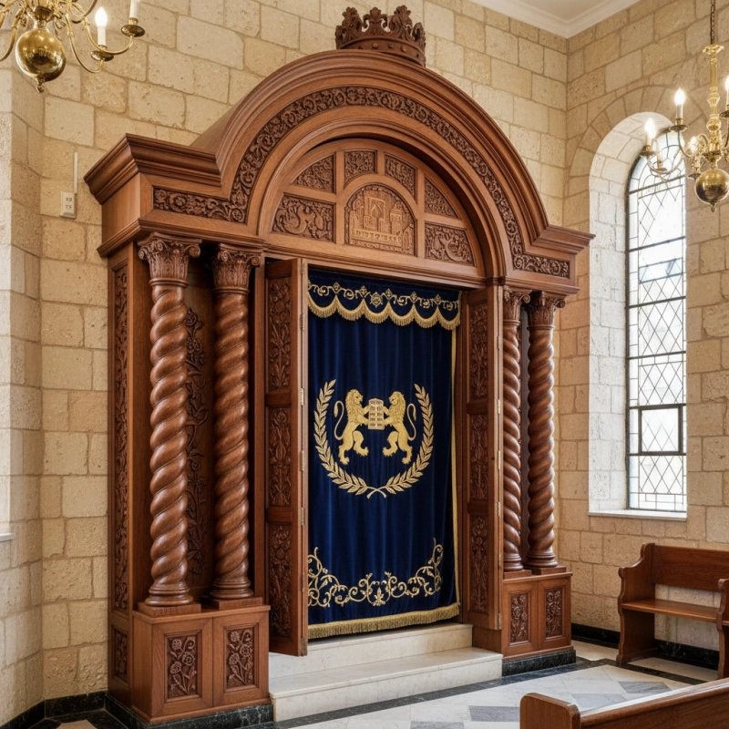 Luxurious Hand-Carved Aron Kodesh Ornate Wood Synagogue Holy Ark Premium Sanctuary Furniture by Expert Artisans