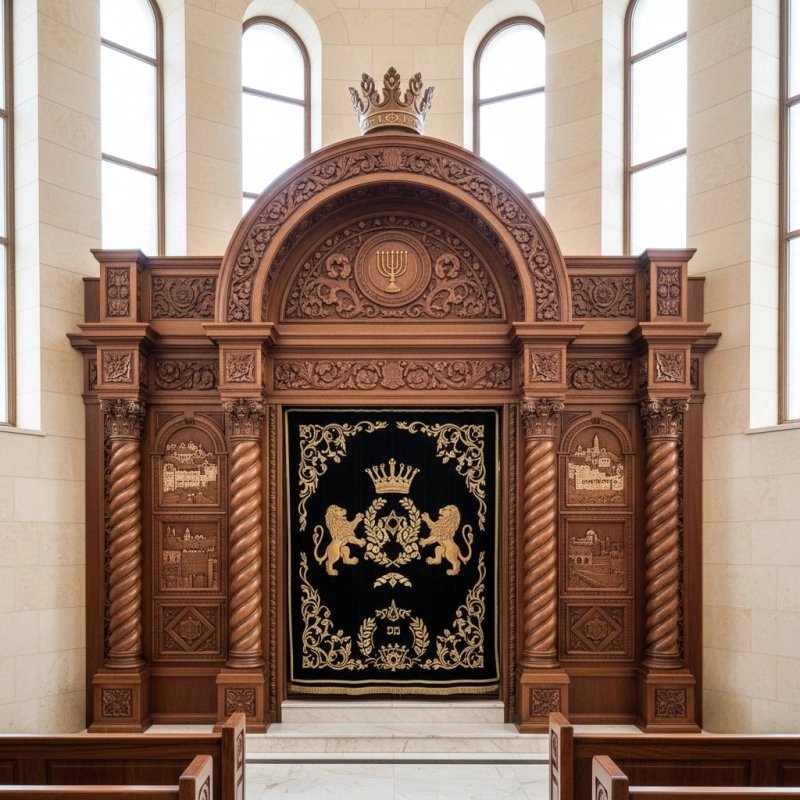 Exquisite Hand-Carved Hardwood Aron Kodesh by Leading Furniture Manufacturer, Traditional Synagogue Ark Supplier Exquisite Hand-Carved Hardwood Aron Kodesh by Leading Furniture Manufacturer, Traditional Synagogue Ark Supplier