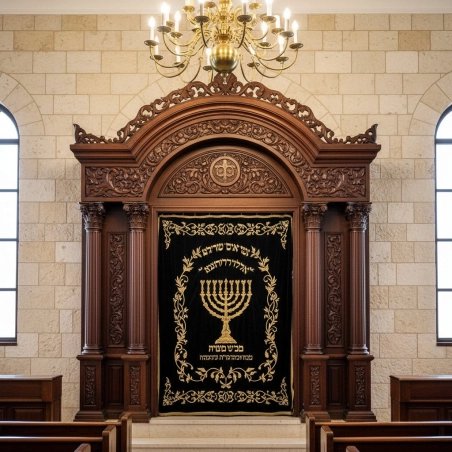 Exquisite Solid Wood Aron Kodesh - Mastercrafted Synagogue Holy Ark Premium Religious Furniture for Enduring Quality Production