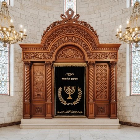 Ornate Hand-Carved Aron Kodesh, Premium Synagogue Holy Ark, Expertly Crafted Solid Wood Jewish Furniture by Renowned Artisans