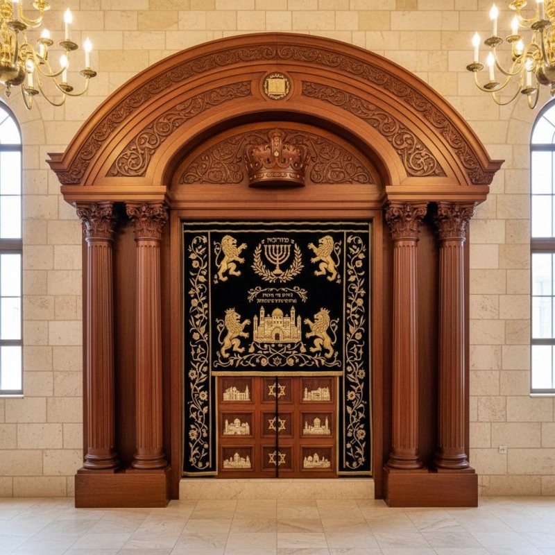 Exquisite Hand-Carved Hardwood Aron Kodesh Premium Synagogue Holy Ark Leading Ceremonial Furniture Manufacturer & Supplier Exquisite Hand-Carved Hardwood Aron Kodesh Premium Synagogue Holy Ark Leading Ceremonial Furniture Manufacturer & Supplier