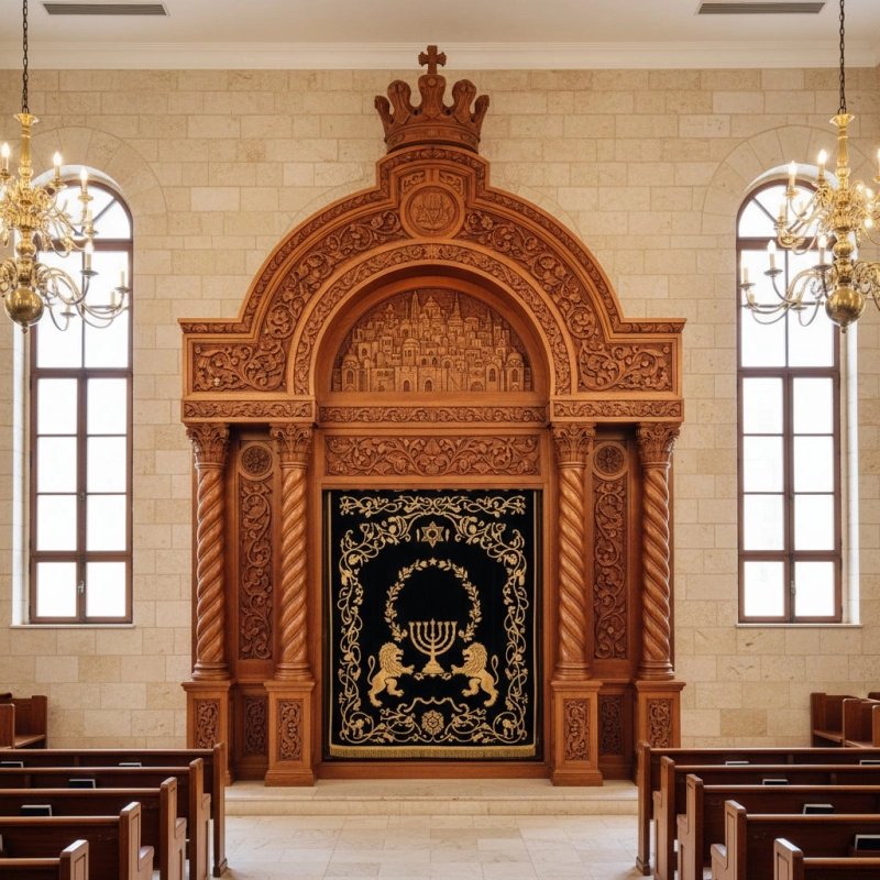 Exquisite Hand-Carved Wooden Aron Kodesh Traditional Synagogue Holy Ark by Premium Furniture Manufacturer Superior Craftsmanship Exquisite Hand-Carved Wooden Aron Kodesh Traditional Synagogue Holy Ark by Premium Furniture Manufacturer Superior Craftsmanship