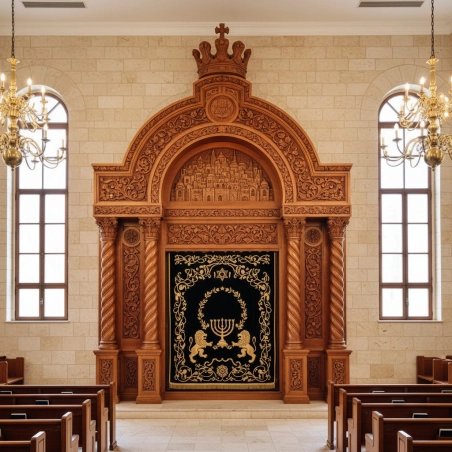 Exquisite Hand-Carved Wooden Aron Kodesh Traditional Synagogue Holy Ark by Premium Furniture Manufacturer Superior Craftsmanship