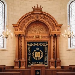 Hand-Carved Wooden Aron Kodesh Holy Ark, Premium Synagogue Furniture by Expert Manufacturers for Sacred Liturgical Spaces