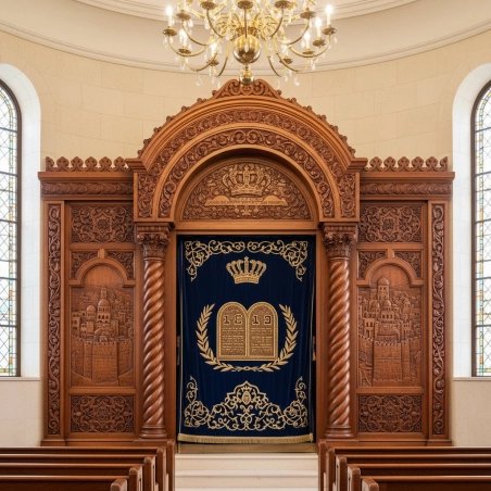 Exquisite Hand-Carved Wood Aron Kodesh Premium Synagogue Furniture Manufacturer Artisanal Torah Ark Supplier