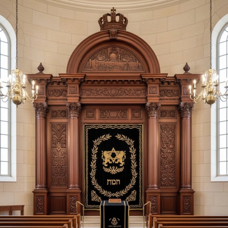 Exquisite Hand-Carved Solid Wood Aron Kodesh, Traditional Synagogue Ark, Artisanal Quality by Leading Furniture Manufacturer Exquisite Hand-Carved Solid Wood Aron Kodesh, Traditional Synagogue Ark, Artisanal Quality by Leading Furniture Manufacturer