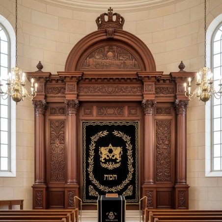 Exquisite Hand-Carved Solid Wood Aron Kodesh, Traditional Synagogue Ark, Artisanal Quality by Leading Furniture Manufacturer