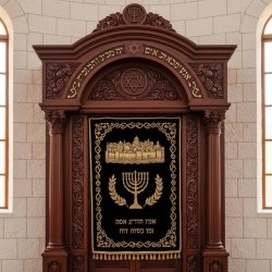 Master-Crafted Aron Kodesh Ornate Hardwood Holy Ark Gilded Judaic Motifs Synagogue Furniture Manufacturer