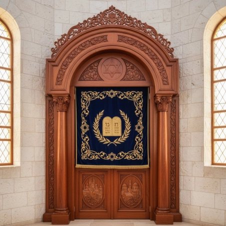 Exquisite Hand-Carved Aron Kodesh, Premium Synagogue Furniture by Master Craftsmen, Superior Quality Wood Torah Ark Supplier