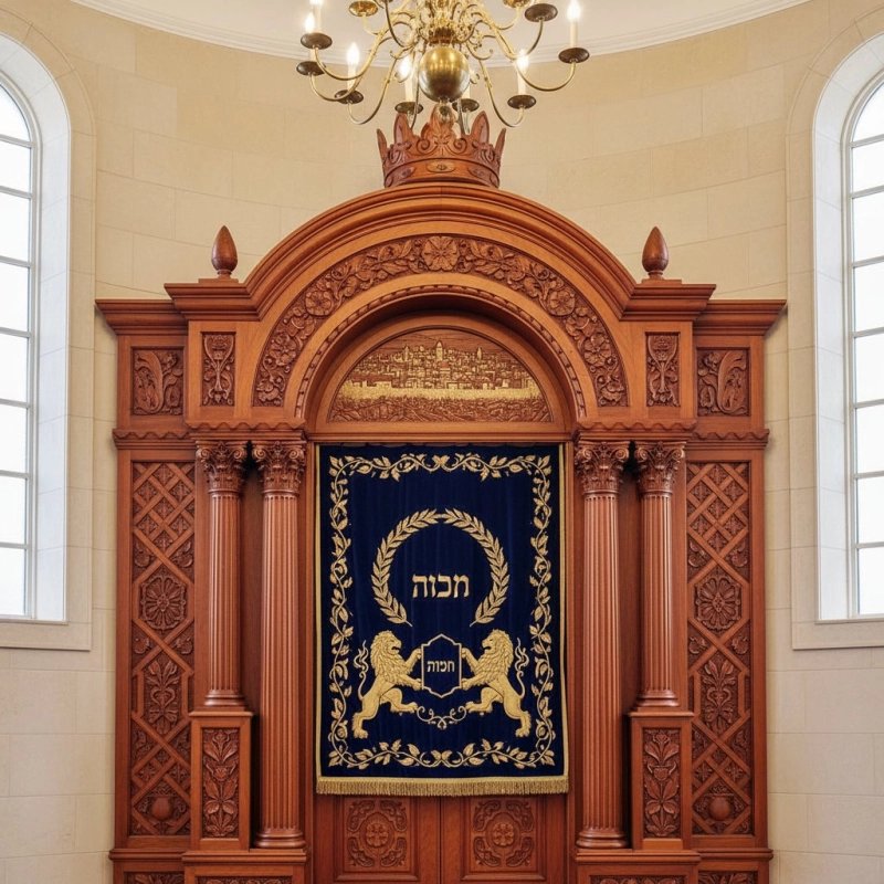Majestic Hand-Carved Hardwood Aron Kodesh Premium Synagogue Furniture by Expert Manufacturer Majestic Hand-Carved Hardwood Aron Kodesh Premium Synagogue Furniture by Expert Manufacturer