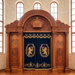 Luxurious Hand-Carved Solid Wood Aron Kodesh Synagogue Furniture by Premier Manufacturer, Timeless Craftsmanship