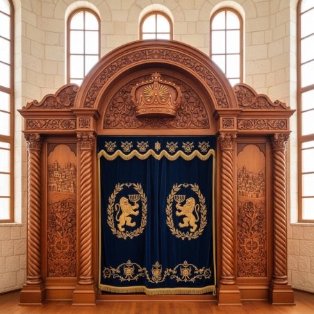 Luxurious Hand-Carved Solid Wood Aron Kodesh Synagogue Furniture by Premier Manufacturer, Timeless Craftsmanship