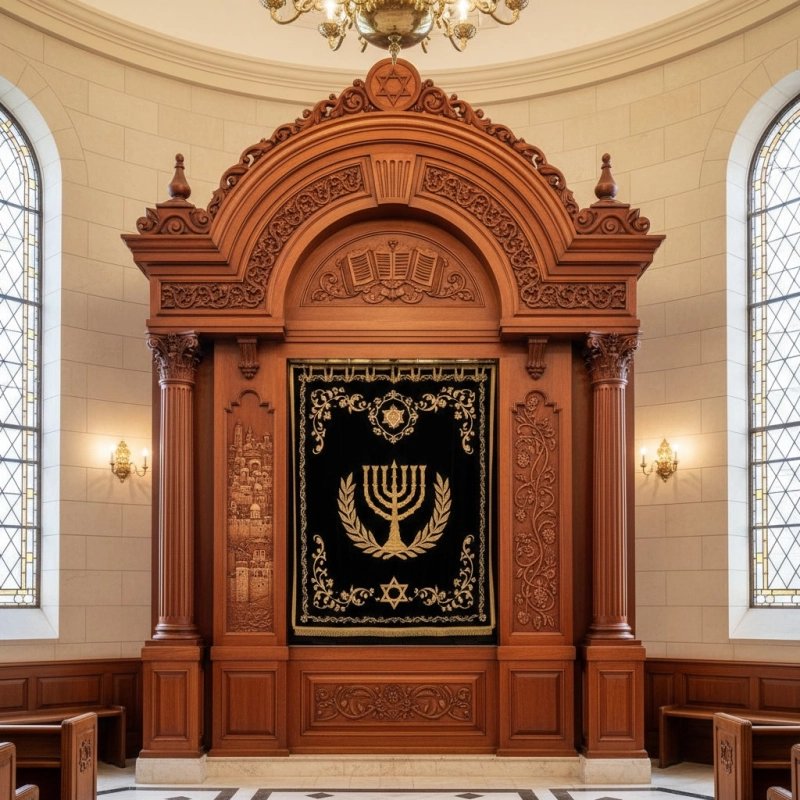 Premium Solid Wood Aron Kodesh, Synagogue Ark Manufacturer, Handcrafted Ornate Jewish Sanctuary Furniture