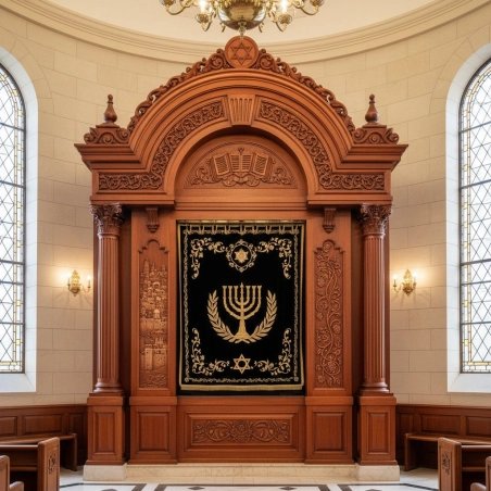 Premium Solid Wood Aron Kodesh, Synagogue Ark Manufacturer, Handcrafted Ornate Jewish Sanctuary Furniture