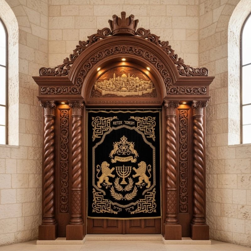 Exquisite Hand-Carved Hardwood Aron Kodesh Ornate Traditional Synagogue Ark by Premium Furniture Manufacturer