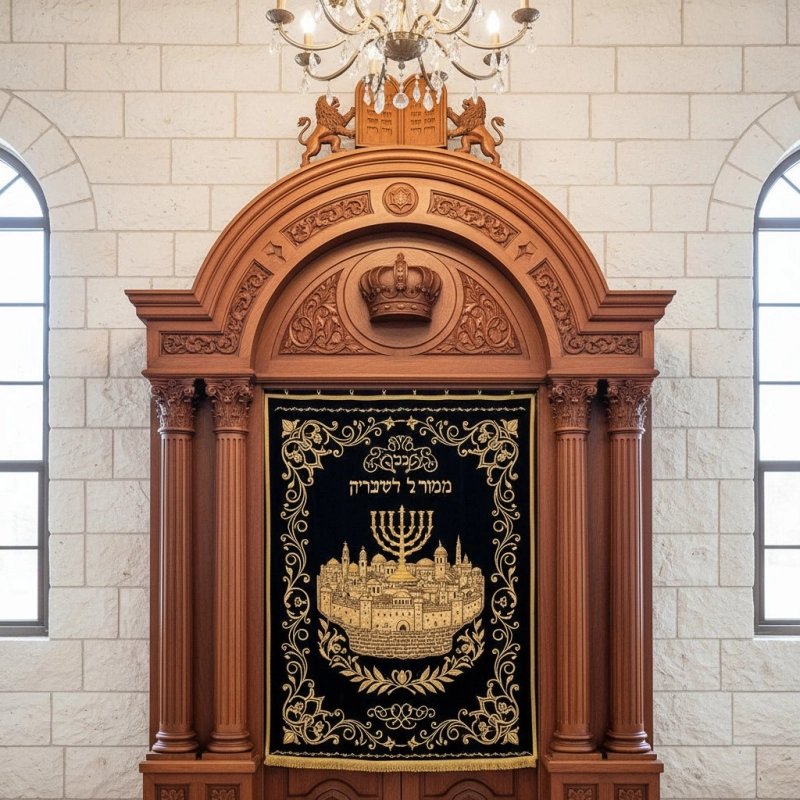 Exquisite Hand-Carved Wooden Aron Kodesh Premium Synagogue Furniture by Master Craftsmen Superior Quality Holy Ark Manufacturer