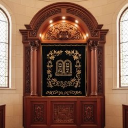 Exquisite Aron Kodesh by Premier Furniture Manufacturer, Mastercrafted Synagogue Ark, Ornate Hardwood Design, Superior Quality