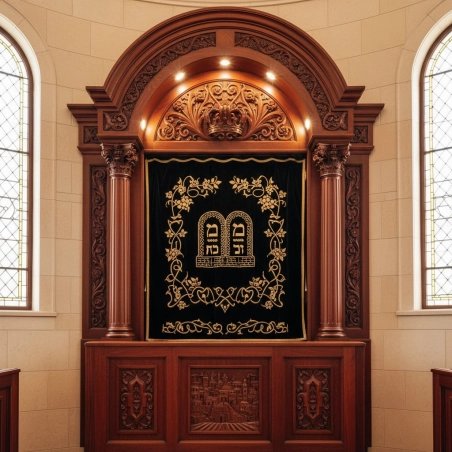 Exquisite Aron Kodesh by Premier Furniture Manufacturer, Mastercrafted Synagogue Ark, Ornate Hardwood Design, Superior Quality