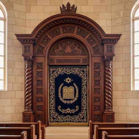 Exquisite Hand-Carved Hardwood Aron Kodesh Synagogue Holy Ark by Premium Furniture Manufacturer Superior Craftsmanship