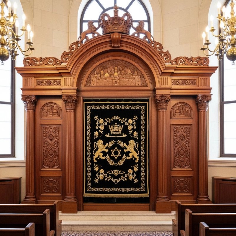 Exquisite Handcrafted Aron Kodesh, Traditional Wooden Holy Ark for Synagogue, Premium Manufacturer Quality