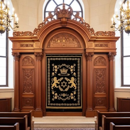 Exquisite Handcrafted Aron Kodesh, Traditional Wooden Holy Ark for Synagogue, Premium Manufacturer Quality