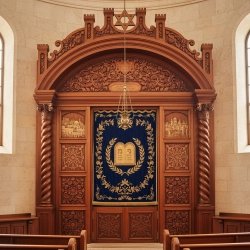 Masterfully Hand-Carved Aron Kodesh - Solid Wood Synagogue Holy Ark by Premier Furniture Manufacturer.